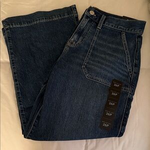J. Crew Factory Wide-Leg Crop Jeans in Dark Blue